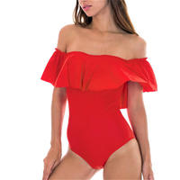 High Cut Sexy Swimwear Red One Piece Mature Women Bikini Strapless Swimsuit
