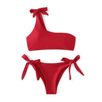 Hot Sale Red Two Piece Swimsuit One Shoulder Sexy Women Bikini