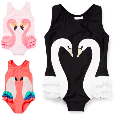 Hot Sale Baby Girls Swan Printed Swimsuit One Set
